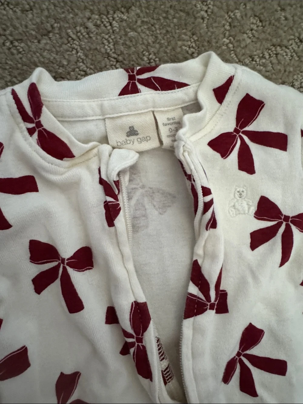 GAP White Footed One-Piece with Red Bow Print